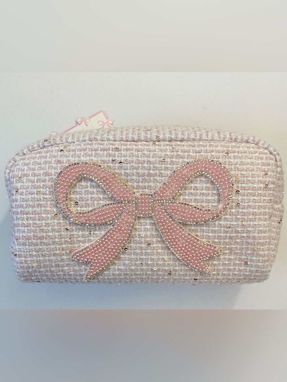 Pink Bow Tweed Cosmetic Pouch NEW!